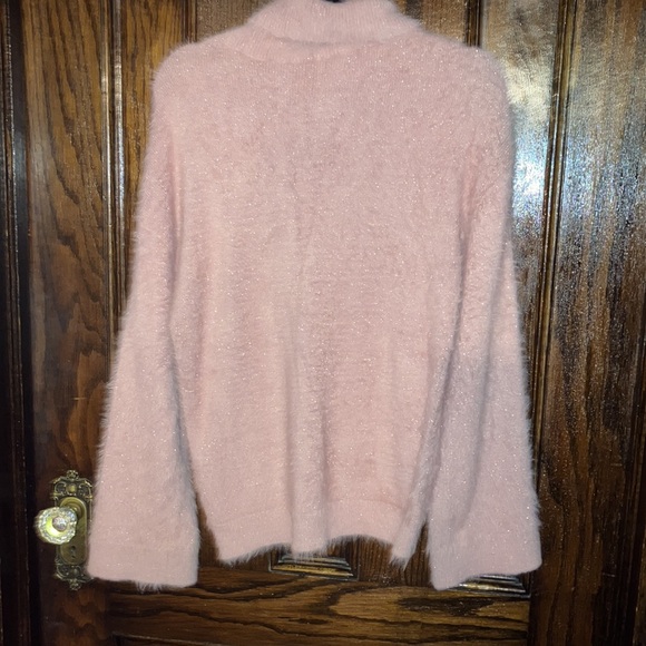 INC Fuzzy Pink Turtleneck Sweater - Picture 3 of 4